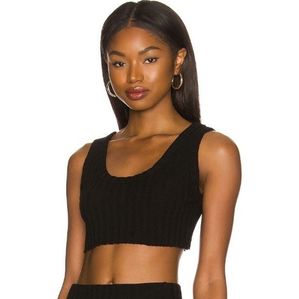 NEW Cotton Citizen Capri Crop Tank Jet Black Ribbed Knit Top Small